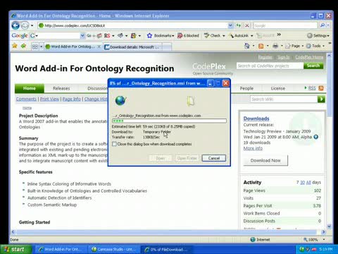 Preview of Word Add-in for Ontology Recognition Tutorial (1 of 4): Install Process